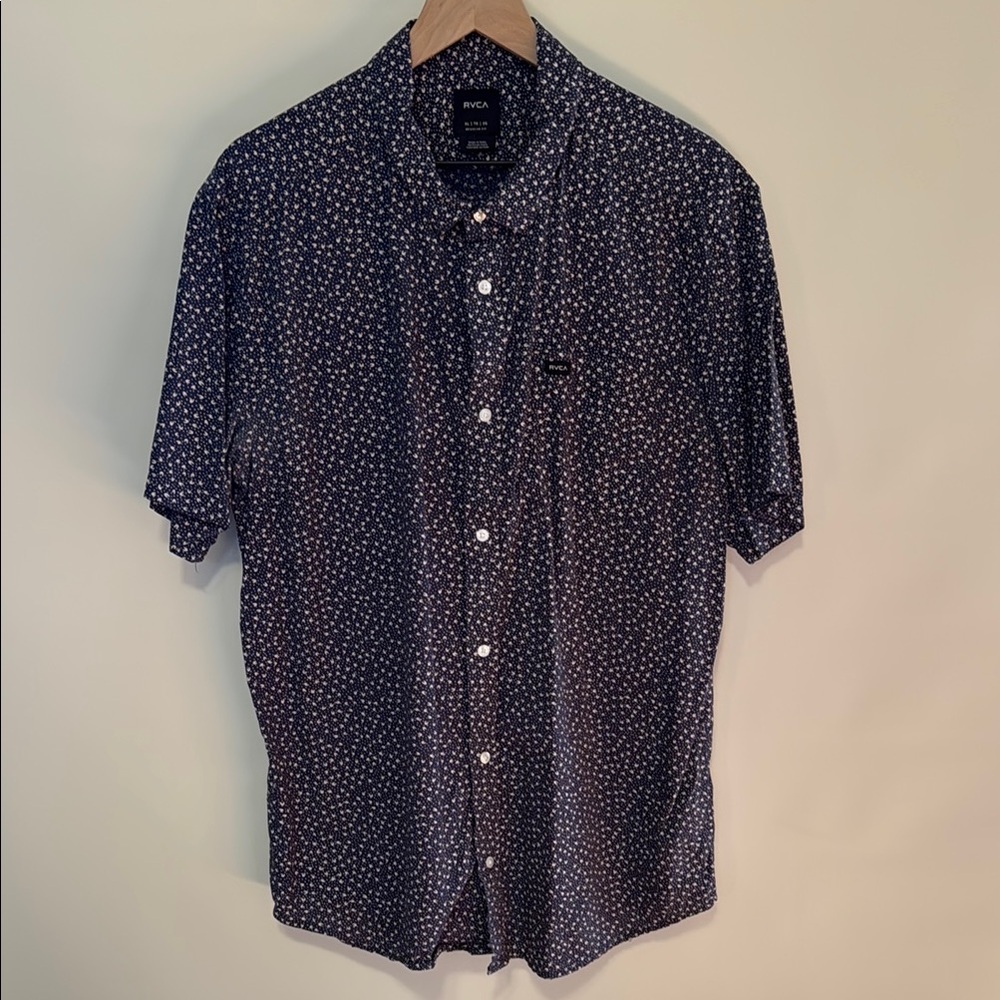 RVCA Men's Navy Blue Patterned Shirt